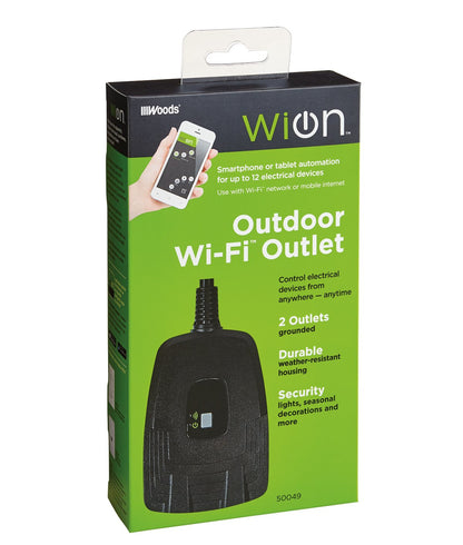 WiOn 50049 Outdoor Wi-Fi Wireless Plug-in Switch, 2 Grounded Outlets