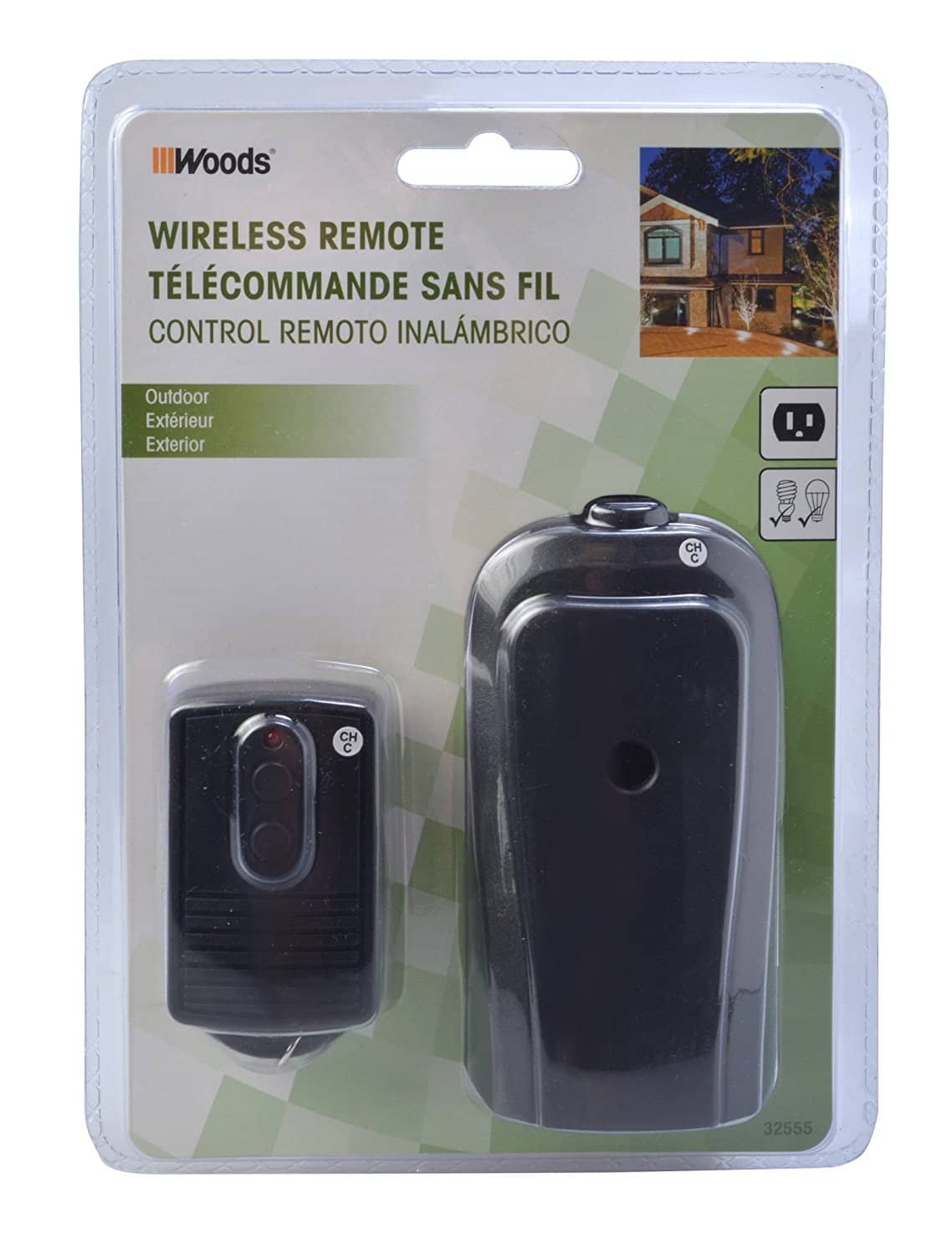 Woods 50125WD Outdoor Indoor Wireless Remote Control Outlet Kit, Electrical  Plug In Remote Light Switch, Features 1 Grounded Outlet with a Pairable  Remote, CSA Rated, FCC Compliant, Black 